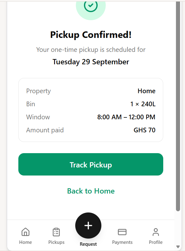 Ruru app concept — pickup confirmation screen